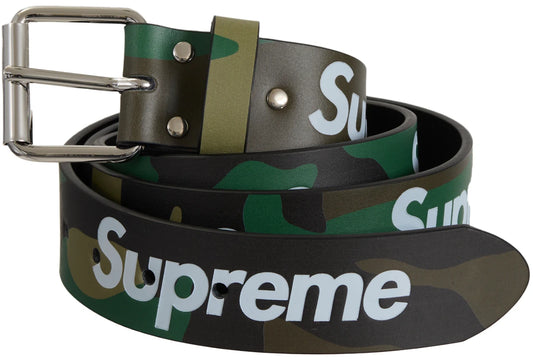 Supreme Repeat Leather Belt Woodland Camo