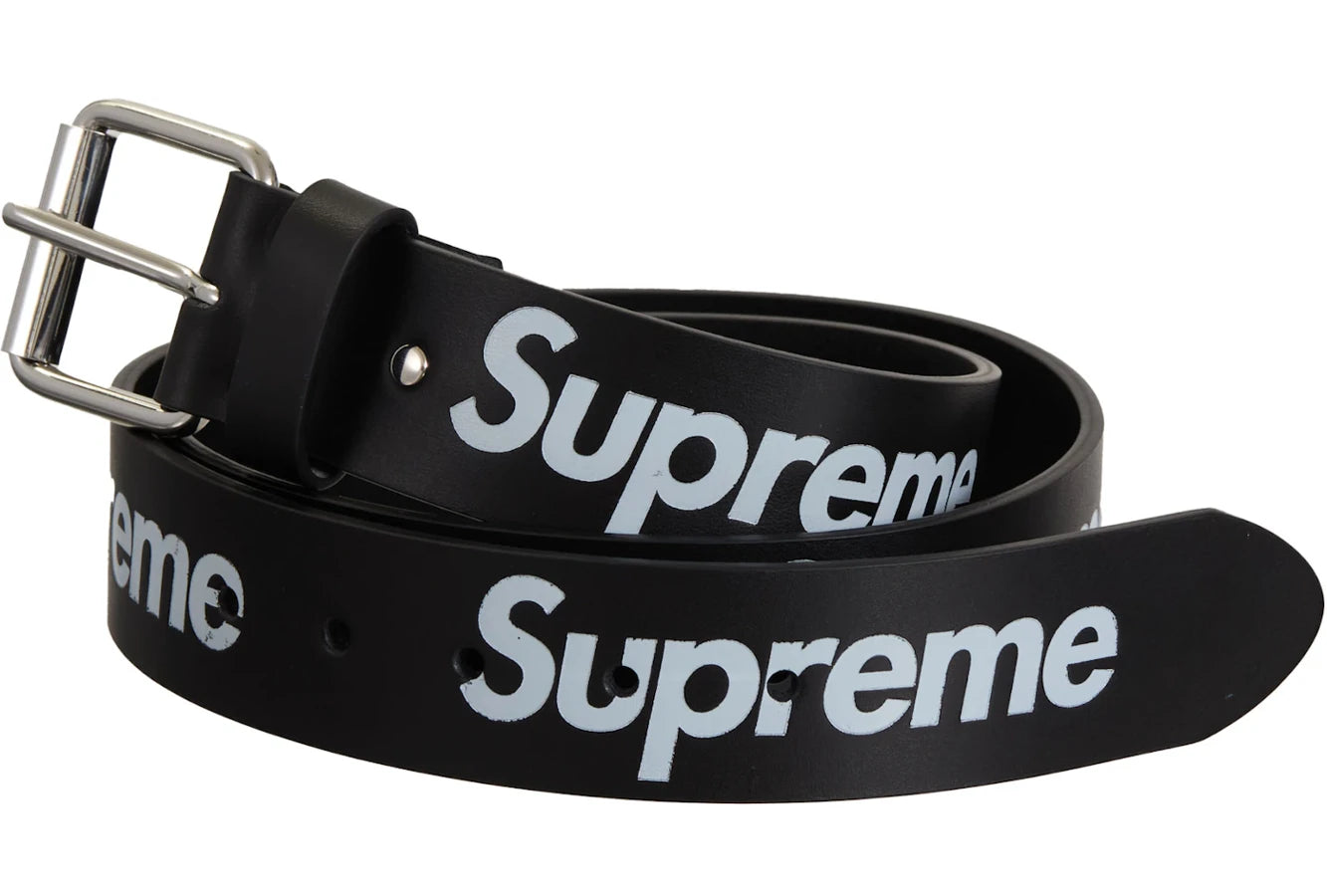 Supreme Repeat Leather Belt Black